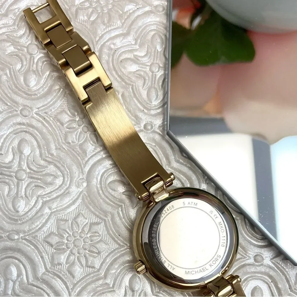 Michael Kors Mini Laney Crystal Accented Bezel Gold-Tone Bangle Watch
